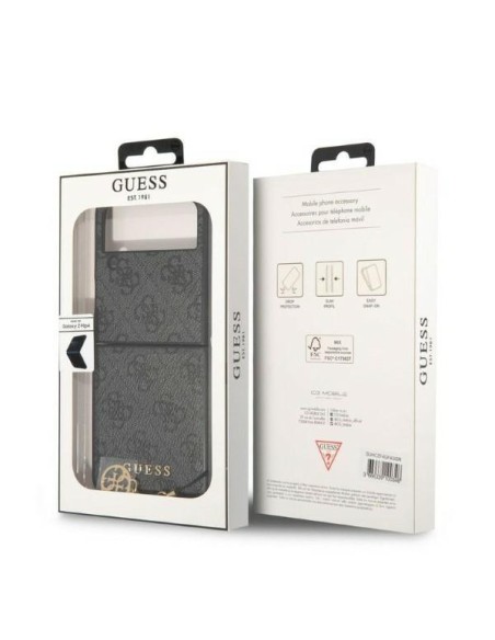 Guess GUHCZF4GF4GGR F721 Z Flip 4 pilkas / pilkas kietas dėklas 4G Charms kolekcija Guess GUHCZF4GF4GGR F721 Z Flip 4 pilkas / pilkas kietas dėklas 4G Charms kolekcija