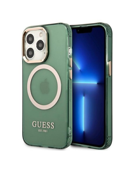 Guess Gold Outline permatomas MagSafe dėklas, skirtas iPhone 13 Pro / iPhone 13 - žalias Guess Gold Outline permatomas MagSafe dėklas, skirtas iPhone 13 Pro / iPhone 13 - žalias