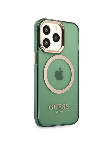 Guess Gold Outline permatomas MagSafe dėklas, skirtas iPhone 13 Pro / iPhone 13 - žalias Guess Gold Outline permatomas MagSafe dėklas, skirtas iPhone 13 Pro / iPhone 13 - žalias