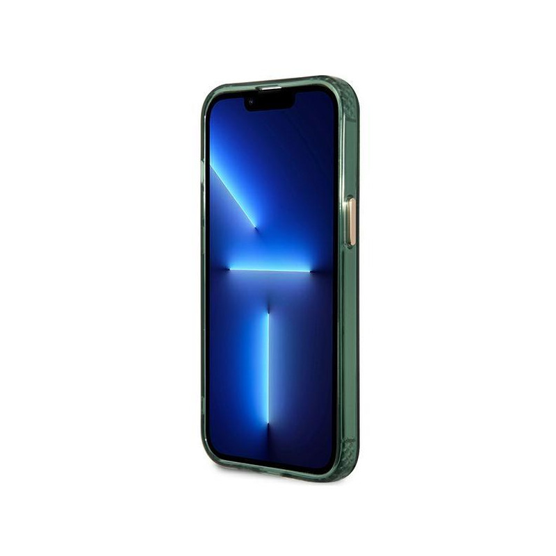 Guess Gold Outline permatomas MagSafe dėklas, skirtas iPhone 13 Pro / iPhone 13 - žalias