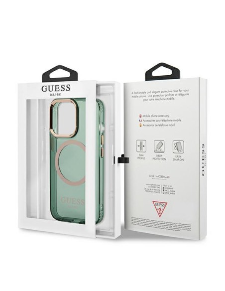 Guess Gold Outline permatomas MagSafe dėklas, skirtas iPhone 13 Pro / iPhone 13 - žalias Guess Gold Outline permatomas MagSafe dėklas, skirtas iPhone 13 Pro / iPhone 13 - žalias
