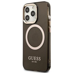 Guess Gold Outline permatomas MagSafe dėklas, skirtas iPhone 13 Pro / iPhone 13 – juodas