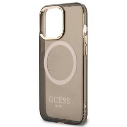 Guess Gold Outline permatomas MagSafe dėklas, skirtas iPhone 13 Pro / iPhone 13 – juodas