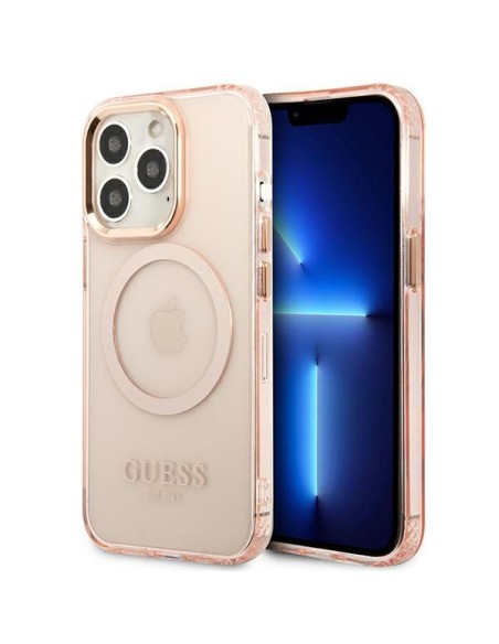 Guess Gold Outline permatomas MagSafe dėklas, skirtas iPhone 13 Pro / iPhone 13 - rožinis Guess Gold Outline permatomas MagSafe dėklas, skirtas iPhone 13 Pro / iPhone 13 - rožinis