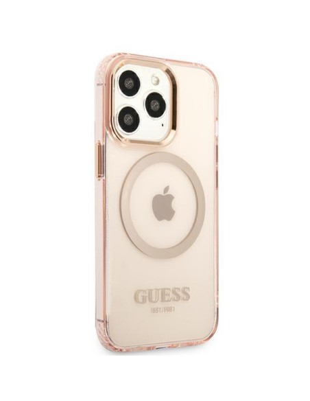 Guess Gold Outline permatomas MagSafe dėklas, skirtas iPhone 13 Pro / iPhone 13 - rožinis Guess Gold Outline permatomas MagSafe dėklas, skirtas iPhone 13 Pro / iPhone 13 - rožinis