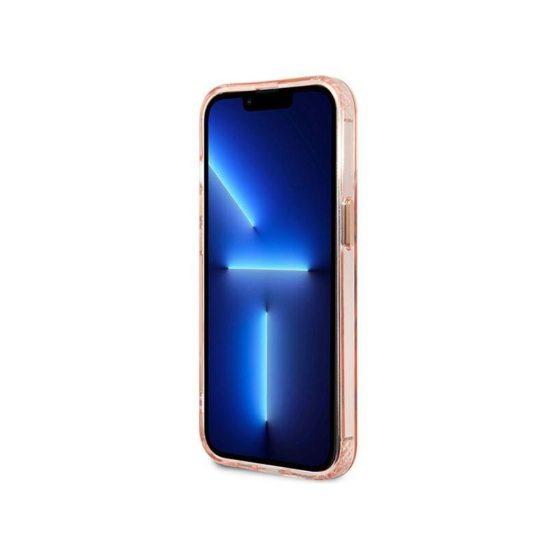 Guess Gold Outline permatomas MagSafe dėklas, skirtas iPhone 13 Pro / iPhone 13 - rožinis