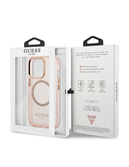 Guess Gold Outline permatomas MagSafe dėklas, skirtas iPhone 13 Pro / iPhone 13 - rožinis Guess Gold Outline permatomas MagSafe dėklas, skirtas iPhone 13 Pro / iPhone 13 - rožinis