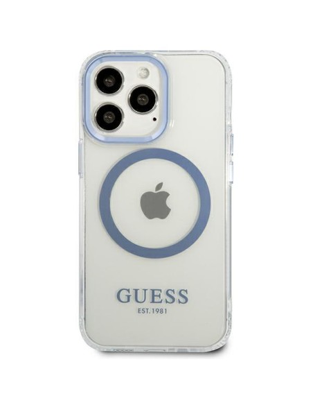 Guess Metal Outline MagSafe dėklas, skirtas iPhone 13 Pro / iPhone 13 - mėlynas Guess Metal Outline MagSafe dėklas, skirtas iPhone 13 Pro / iPhone 13 - mėlynas