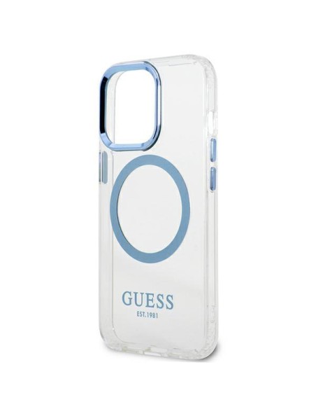 Guess Metal Outline MagSafe dėklas, skirtas iPhone 13 Pro / iPhone 13 - mėlynas Guess Metal Outline MagSafe dėklas, skirtas iPhone 13 Pro / iPhone 13 - mėlynas