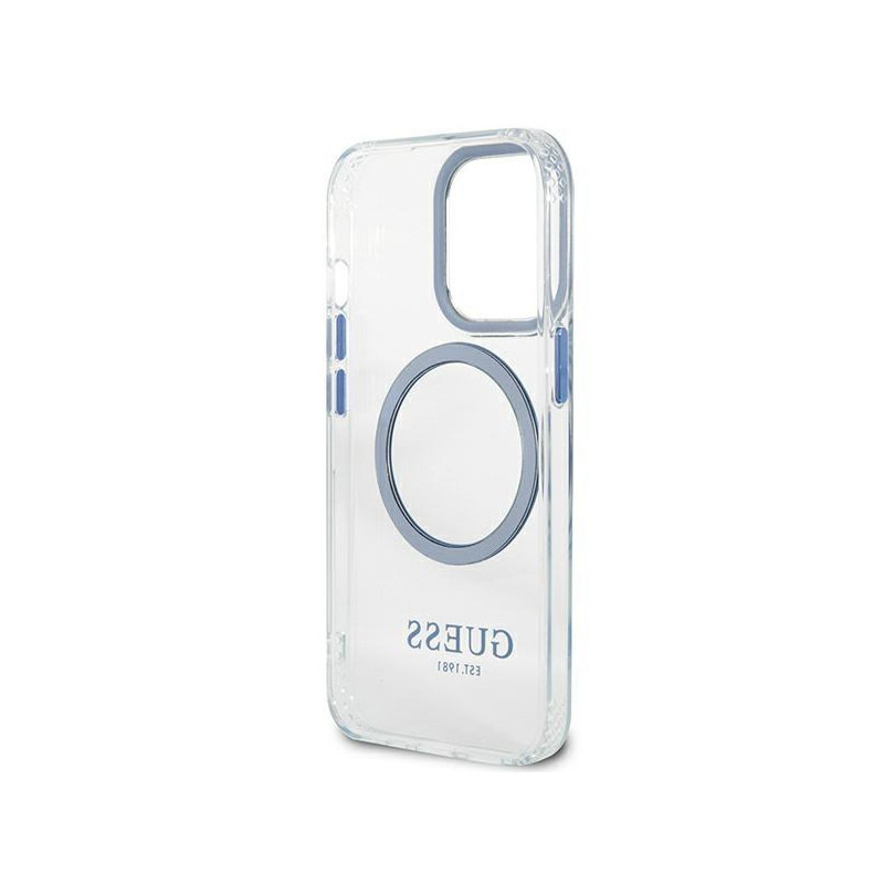 Guess Metal Outline MagSafe dėklas, skirtas iPhone 13 Pro / iPhone 13 - mėlynas