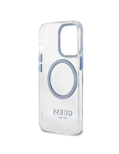 Guess Metal Outline MagSafe dėklas, skirtas iPhone 13 Pro / iPhone 13 - mėlynas Guess Metal Outline MagSafe dėklas, skirtas iPhone 13 Pro / iPhone 13 - mėlynas