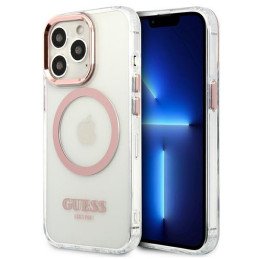 Guess Metal Outline MagSafe dėklas, skirtas iPhone 13 Pro / iPhone 13 - rožinis