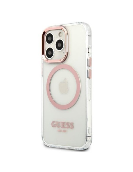 Guess Metal Outline MagSafe dėklas, skirtas iPhone 13 Pro / iPhone 13 - rožinis Guess Metal Outline MagSafe dėklas, skirtas iPhone 13 Pro / iPhone 13 - rožinis