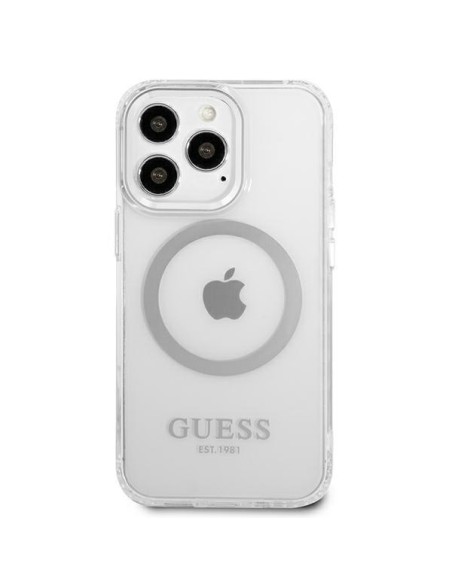 Guess Metal Outline MagSafe dėklas, skirtas iPhone 13 Pro / iPhone 13 - sidabrinis Guess Metal Outline MagSafe dėklas, skirtas iPhone 13 Pro / iPhone 13 - sidabrinis