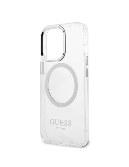 Guess Metal Outline MagSafe dėklas, skirtas iPhone 13 Pro / iPhone 13 - sidabrinis Guess Metal Outline MagSafe dėklas, skirtas iPhone 13 Pro / iPhone 13 - sidabrinis