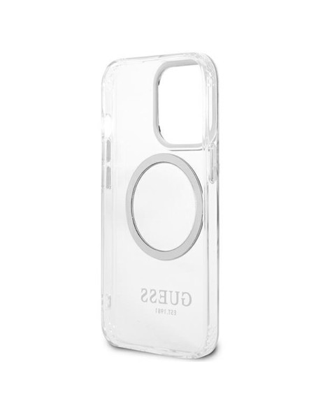 Guess Metal Outline MagSafe dėklas, skirtas iPhone 13 Pro / iPhone 13 - sidabrinis Guess Metal Outline MagSafe dėklas, skirtas iPhone 13 Pro / iPhone 13 - sidabrinis