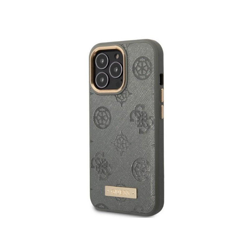 Guess Peony Logo Plate MagSafe dėklas iPhone 13 Pro / iPhone 13 - pilkas