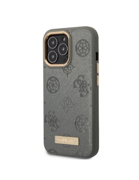 Guess Peony Logo Plate MagSafe dėklas iPhone 13 Pro / iPhone 13 - pilkas Guess Peony Logo Plate MagSafe dėklas iPhone 13 Pro / iPhone 13 - pilkas
