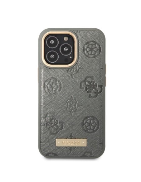 Guess Peony Logo Plate MagSafe dėklas iPhone 13 Pro / iPhone 13 - pilkas Guess Peony Logo Plate MagSafe dėklas iPhone 13 Pro / iPhone 13 - pilkas