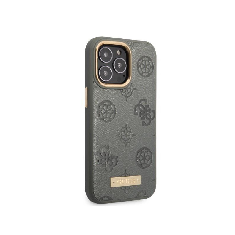 Guess Peony Logo Plate MagSafe dėklas iPhone 13 Pro / iPhone 13 - pilkas