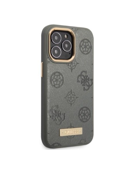 Guess Peony Logo Plate MagSafe dėklas iPhone 13 Pro / iPhone 13 - pilkas Guess Peony Logo Plate MagSafe dėklas iPhone 13 Pro / iPhone 13 - pilkas
