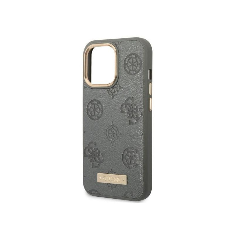 Guess Peony Logo Plate MagSafe dėklas iPhone 13 Pro / iPhone 13 - pilkas