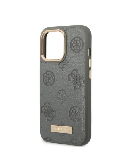 Guess Peony Logo Plate MagSafe dėklas iPhone 13 Pro / iPhone 13 - pilkas Guess Peony Logo Plate MagSafe dėklas iPhone 13 Pro / iPhone 13 - pilkas