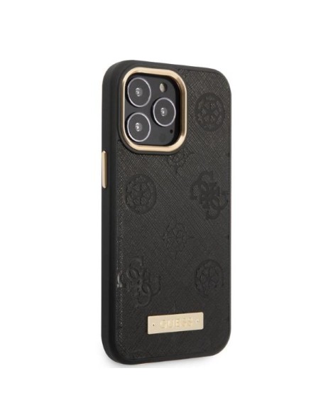 Guess Peony Logo Plate MagSafe dėklas, skirtas iPhone 13 Pro / iPhone 13 - juodas
