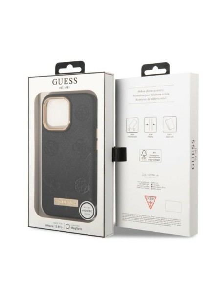 Guess Peony Logo Plate MagSafe dėklas, skirtas iPhone 13 Pro / iPhone 13 - juodas