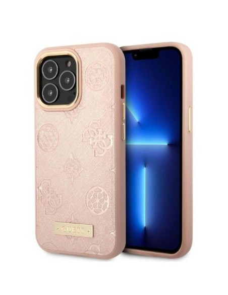 Guess Peony Logo Plate MagSafe dėklas, skirtas iPhone 13 Pro / iPhone 13 - rožinis Guess Peony Logo Plate MagSafe dėklas, skirtas iPhone 13 Pro / iPhone 13 - rožinis