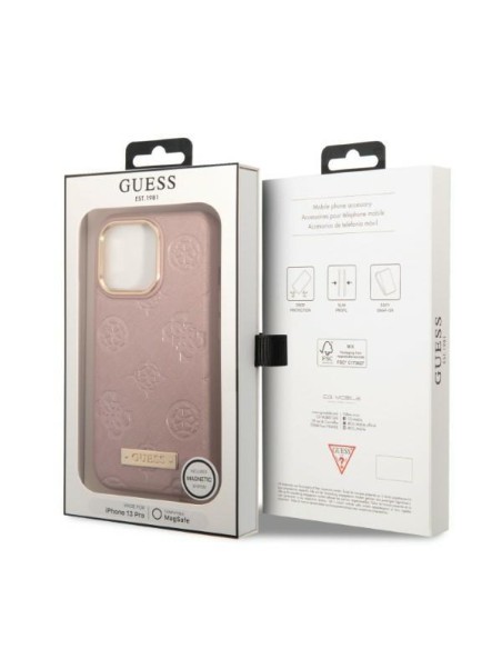 Guess Peony Logo Plate MagSafe dėklas, skirtas iPhone 13 Pro / iPhone 13 - rožinis Guess Peony Logo Plate MagSafe dėklas, skirtas iPhone 13 Pro / iPhone 13 - rožinis