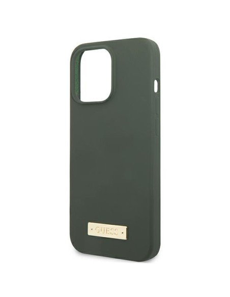 Guess Silicone Logo Plate MagSafe dėklas, skirtas iPhone 13 Pro / iPhone 13 - žalias Guess Silicone Logo Plate MagSafe dėklas, skirtas iPhone 13 Pro / iPhone 13 - žalias