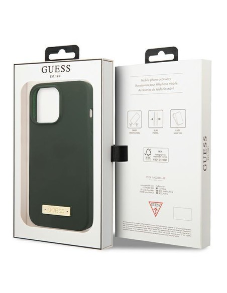 Guess Silicone Logo Plate MagSafe dėklas, skirtas iPhone 13 Pro / iPhone 13 - žalias Guess Silicone Logo Plate MagSafe dėklas, skirtas iPhone 13 Pro / iPhone 13 - žalias