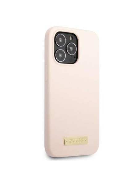 Guess Silicone Logo Plate MagSafe dėklas skirtas iPhone 13 Pro / iPhone 13 - rožinis Guess Silicone Logo Plate MagSafe dėklas skirtas iPhone 13 Pro / iPhone 13 - rožinis