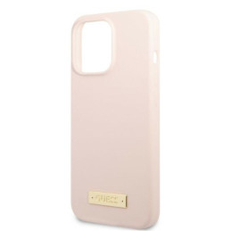 Guess Silicone Logo Plate MagSafe dėklas skirtas iPhone 13 Pro / iPhone 13 - rožinis