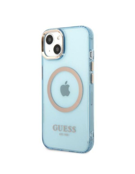 Guess Gold Outline permatomas MagSafe dėklas, skirtas iPhone 13 - mėlynas Guess Gold Outline permatomas MagSafe dėklas, skirtas iPhone 13 - mėlynas