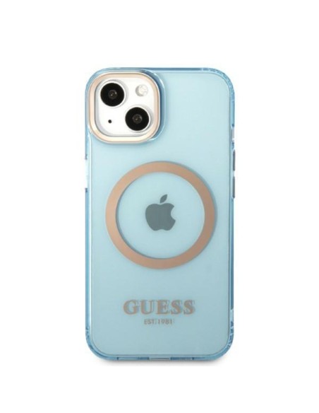 Guess Gold Outline permatomas MagSafe dėklas, skirtas iPhone 13 - mėlynas Guess Gold Outline permatomas MagSafe dėklas, skirtas iPhone 13 - mėlynas