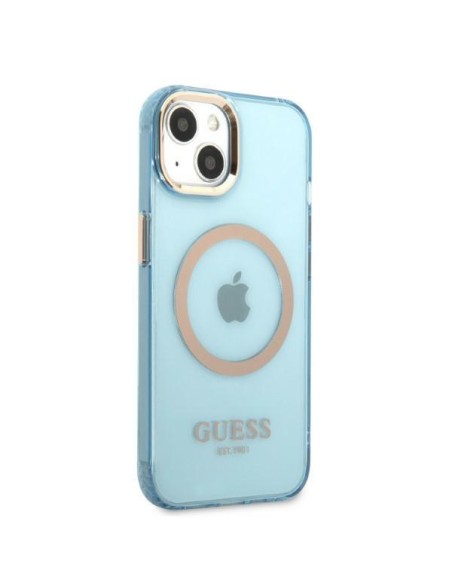 Guess Gold Outline permatomas MagSafe dėklas, skirtas iPhone 13 - mėlynas Guess Gold Outline permatomas MagSafe dėklas, skirtas iPhone 13 - mėlynas