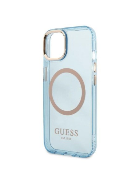 Guess Gold Outline permatomas MagSafe dėklas, skirtas iPhone 13 - mėlynas Guess Gold Outline permatomas MagSafe dėklas, skirtas iPhone 13 - mėlynas