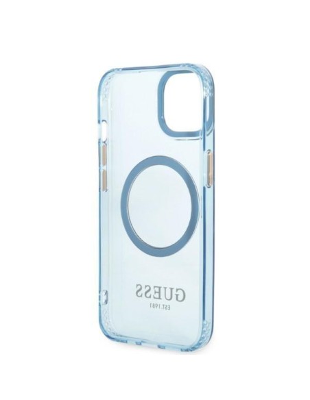 Guess Gold Outline permatomas MagSafe dėklas, skirtas iPhone 13 - mėlynas Guess Gold Outline permatomas MagSafe dėklas, skirtas iPhone 13 - mėlynas