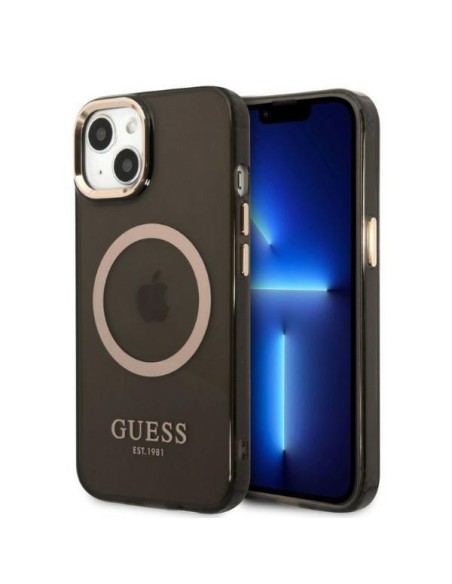 Guess Gold Outline permatomas MagSafe dėklas iPhone 13 - juodas Guess Gold Outline permatomas MagSafe dėklas iPhone 13 - juodas