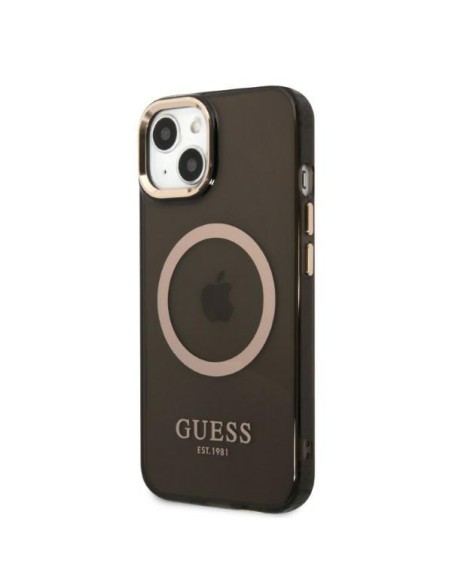 Guess Gold Outline permatomas MagSafe dėklas iPhone 13 - juodas Guess Gold Outline permatomas MagSafe dėklas iPhone 13 - juodas