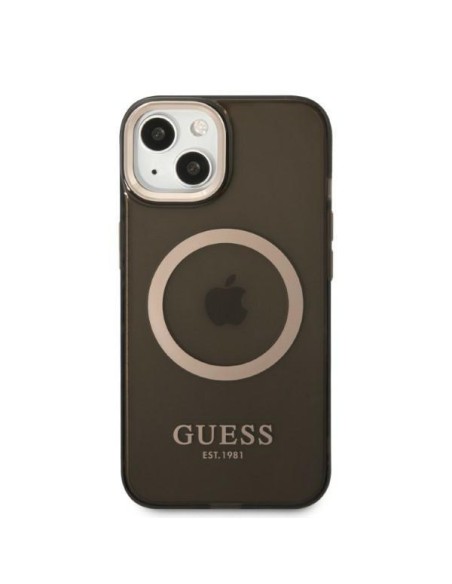 Guess Gold Outline permatomas MagSafe dėklas iPhone 13 - juodas Guess Gold Outline permatomas MagSafe dėklas iPhone 13 - juodas