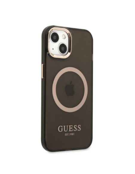 Guess Gold Outline permatomas MagSafe dėklas iPhone 13 - juodas Guess Gold Outline permatomas MagSafe dėklas iPhone 13 - juodas