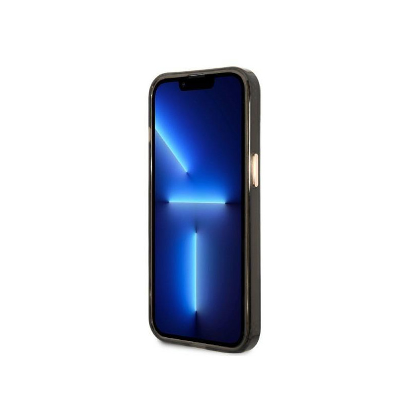 Guess Gold Outline permatomas MagSafe dėklas iPhone 13 - juodas