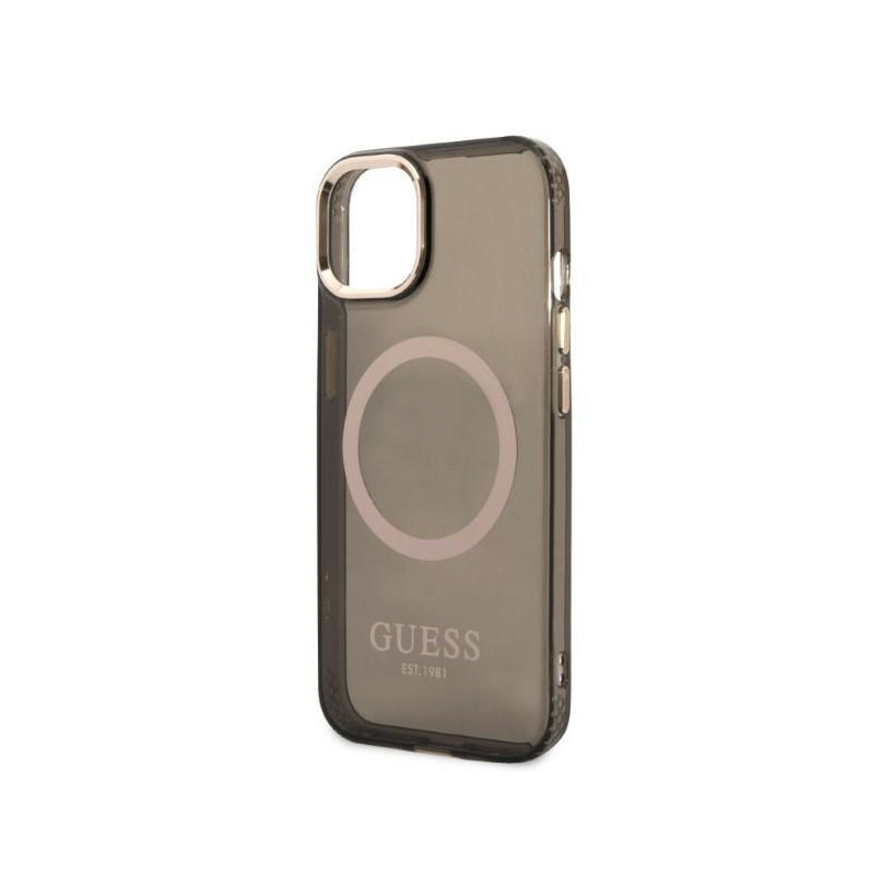 Guess Gold Outline permatomas MagSafe dėklas iPhone 13 - juodas