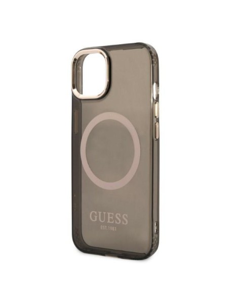 Guess Gold Outline permatomas MagSafe dėklas iPhone 13 - juodas Guess Gold Outline permatomas MagSafe dėklas iPhone 13 - juodas