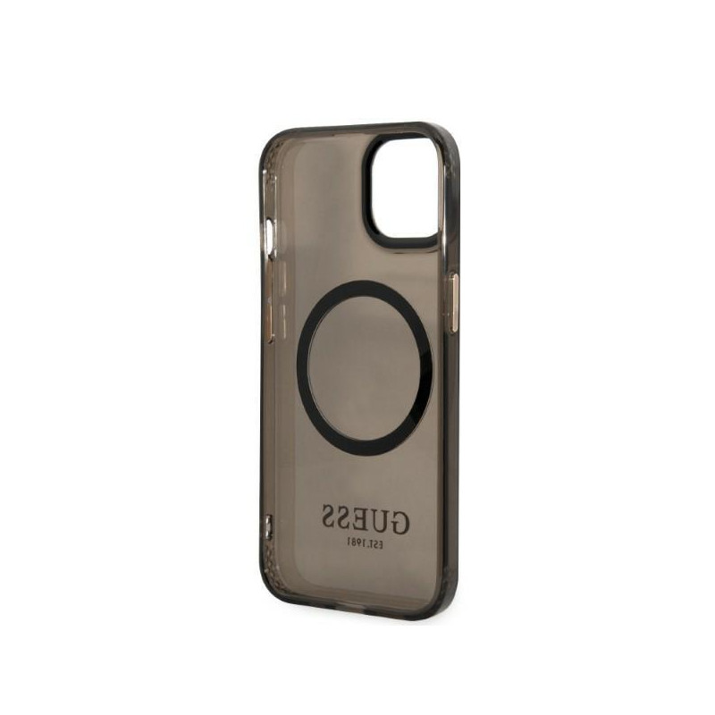 Guess Gold Outline permatomas MagSafe dėklas iPhone 13 - juodas
