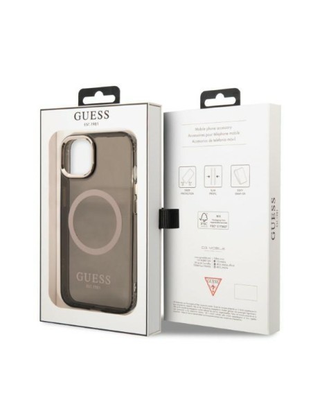 Guess Gold Outline permatomas MagSafe dėklas iPhone 13 - juodas Guess Gold Outline permatomas MagSafe dėklas iPhone 13 - juodas