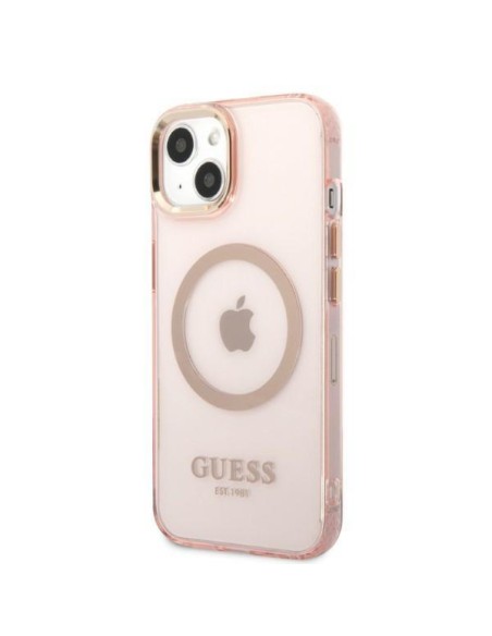 Guess Gold Outline permatomas MagSafe dėklas iPhone 13 - rožinis Guess Gold Outline permatomas MagSafe dėklas iPhone 13 - rožinis